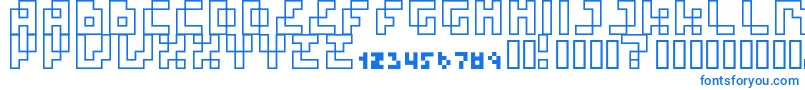 フォントFourPixelCapsOutline – 白い背景に青い文字