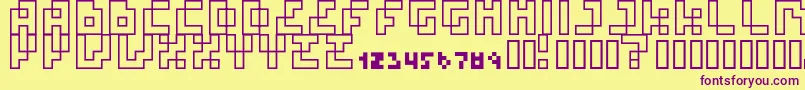 FourPixelCapsOutline Font – Purple Fonts on Yellow Background