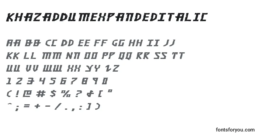 Czcionka KhazadDumExpandedItalic – alfabet, cyfry, specjalne znaki