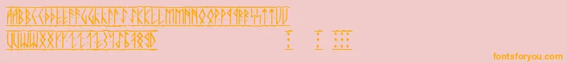 Runic-Schriftart – Orangefarbene Schriften auf rosa Hintergrund