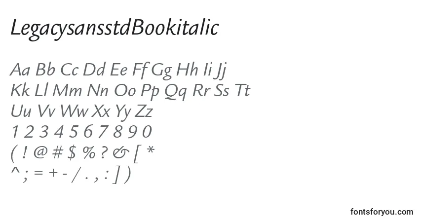 Шрифт LegacysansstdBookitalic – алфавит, цифры, специальные символы