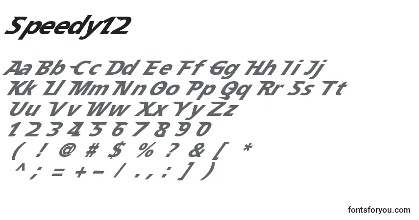 Czcionka Speedy12 – alfabet, cyfry, specjalne znaki