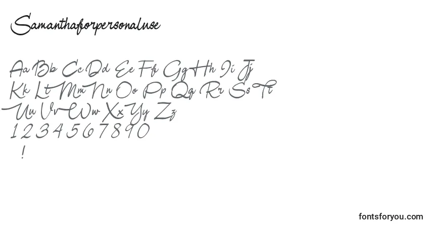 Czcionka Samanthaforpersonaluse – alfabet, cyfry, specjalne znaki