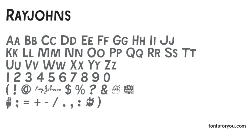 Czcionka Rayjohns – alfabet, cyfry, specjalne znaki