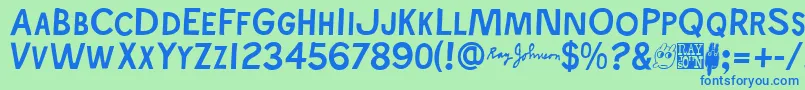 Rayjohns Font – Blue Fonts on Green Background