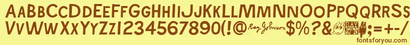フォントRayjohns – 茶色の文字が黄色の背景にあります。