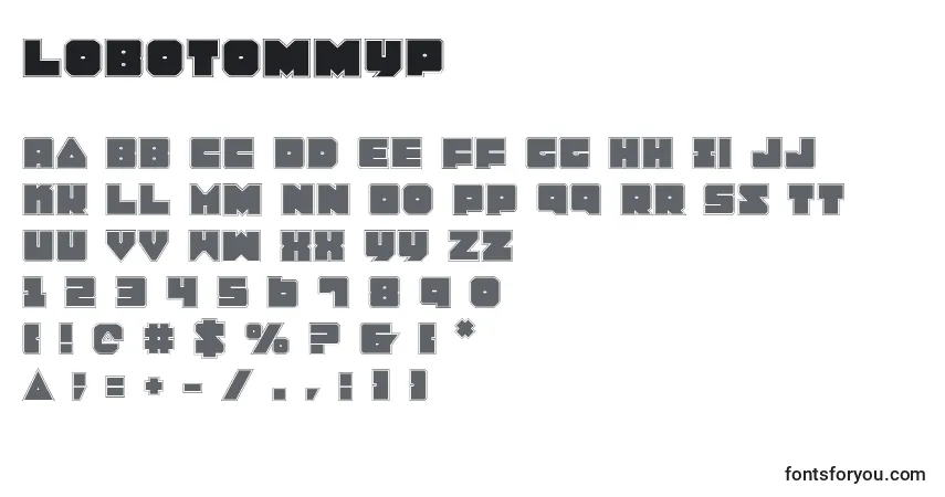 Schriftart Lobotommyp – Alphabet, Zahlen, spezielle Symbole