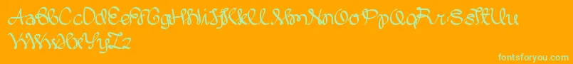 WrittenOnTheHand-Schriftart – Grüne Schriften auf orangefarbenem Hintergrund