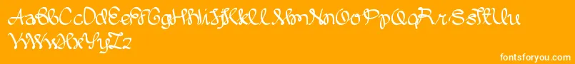 Weitere Informationen zur WrittenOnTheHand-Schriftart WrittenOnTheHand-Schriftart – Weiße Schriften auf orangefarbenem Hintergrund