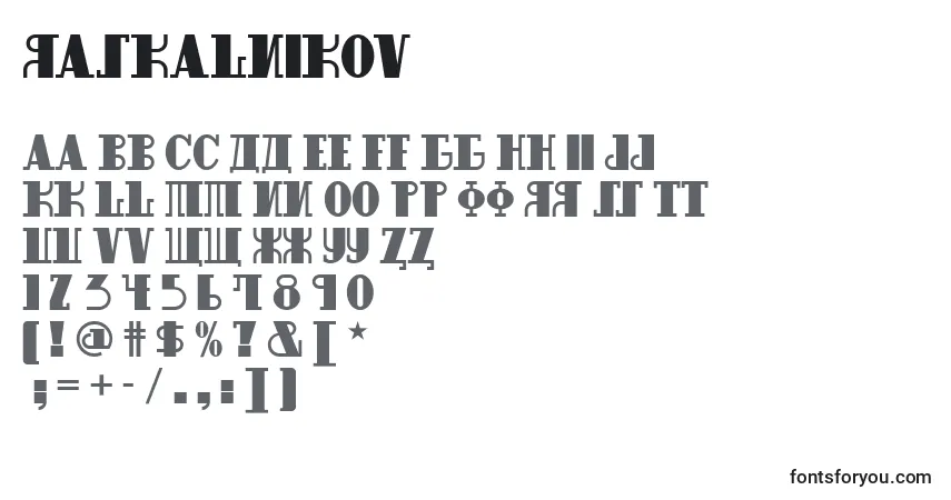 A fonte Raskalnikov – alfabeto, números, caracteres especiais