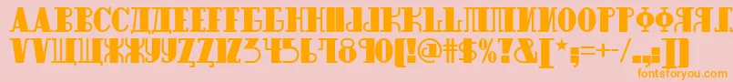 フォントRaskalnikov – オレンジの文字がピンクの背景にあります。