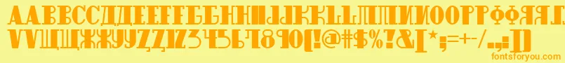 フォントRaskalnikov – オレンジの文字が黄色の背景にあります。