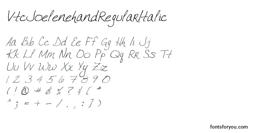 Schriftart VtcJoelenehandRegularItalic – Alphabet, Zahlen, spezielle Symbole