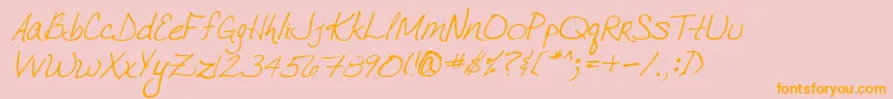 VtcJoelenehandRegularItalic-Schriftart – Orangefarbene Schriften auf rosa Hintergrund