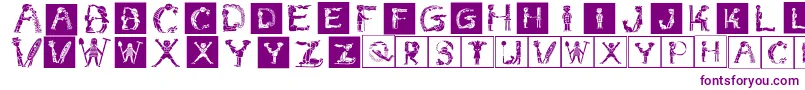 Childrensalphabetinvers-Schriftart – Violette Schriften auf weißem Hintergrund