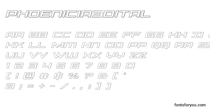 Phoenicia3Ditalフォント–アルファベット、数字、特殊文字