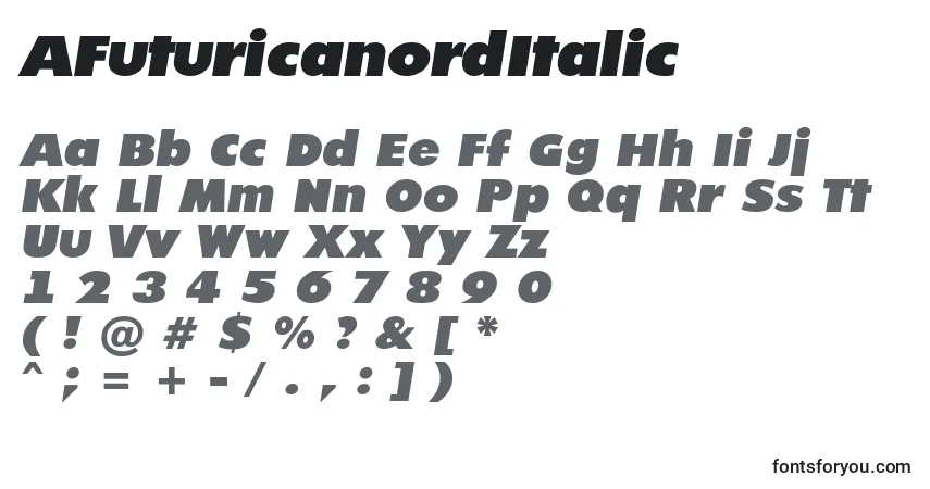 A fonte AFuturicanordItalic – alfabeto, números, caracteres especiais