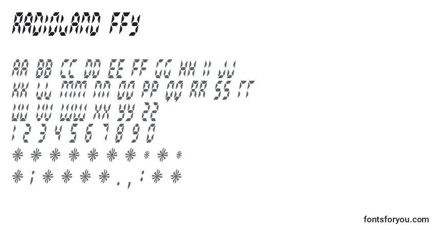 Шрифт Radioland ffy – алфавит, цифры, специальные символы