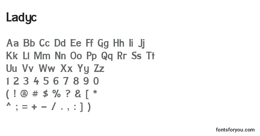 characters of ladyc font, letter of ladyc font, alphabet of  ladyc font