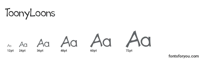 sizes of toonyloons font, toonyloons sizes