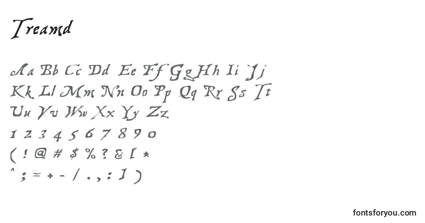 characters of treamd font, letter of treamd font, alphabet of  treamd font