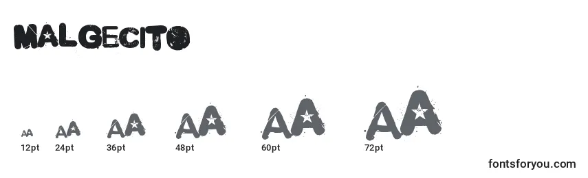 sizes of malgecito font, malgecito sizes