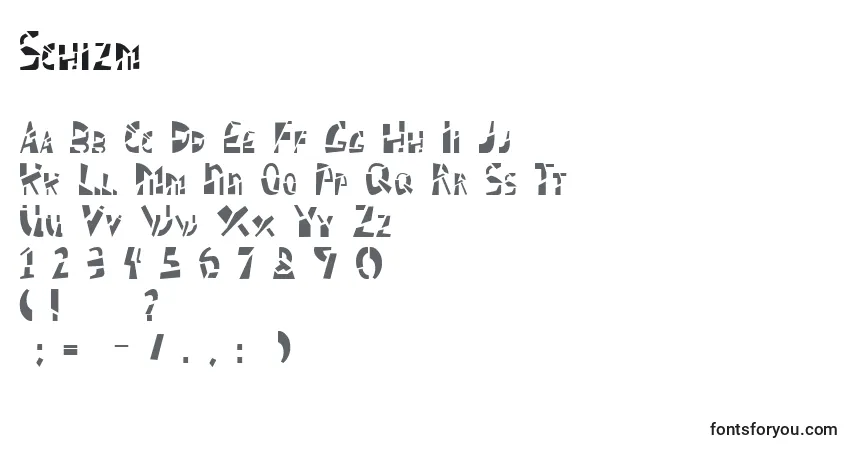 characters of schizm font, letter of schizm font, alphabet of  schizm font