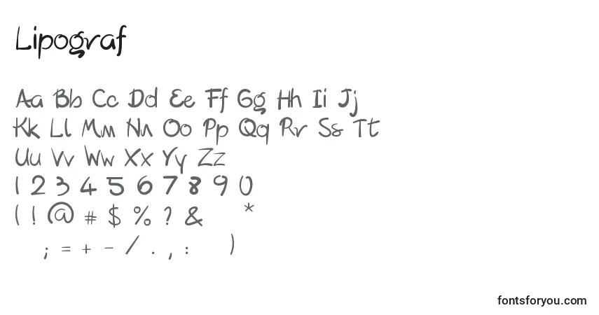 characters of lipograf font, letter of lipograf font, alphabet of  lipograf font