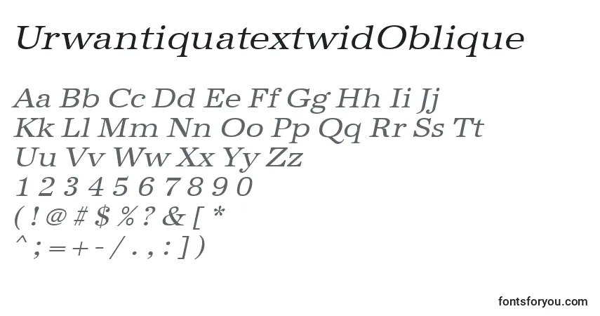 characters of urwantiquatextwidoblique font, letter of urwantiquatextwidoblique font, alphabet of  urwantiquatextwidoblique font
