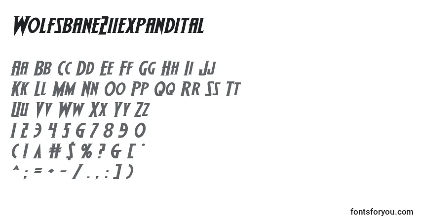 Шрифт Wolfsbane2iiexpandital – алфавит, цифры, специальные символы