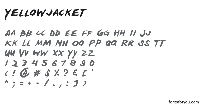 Czcionka Yellowjacket – alfabet, cyfry, specjalne znaki