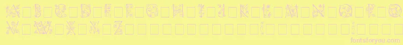 FleurdisplaycapsssiMedium-fontti – vaaleanpunaiset fontit keltaisella taustalla