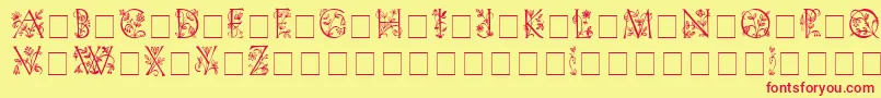 FleurdisplaycapsssiMedium-Schriftart – Rote Schriften auf gelbem Hintergrund