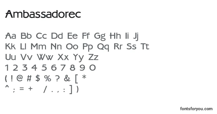 Czcionka Ambassadorec – alfabet, cyfry, specjalne znaki