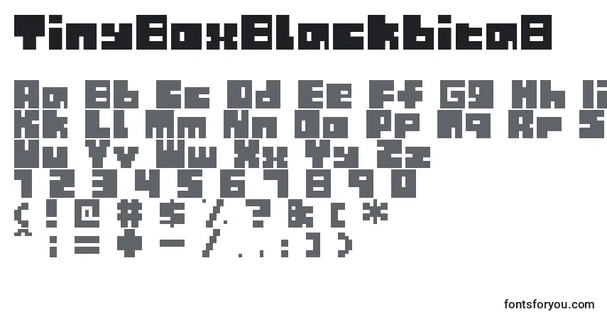 A fonte TinyBoxBlackbita8 – alfabeto, números, caracteres especiais
