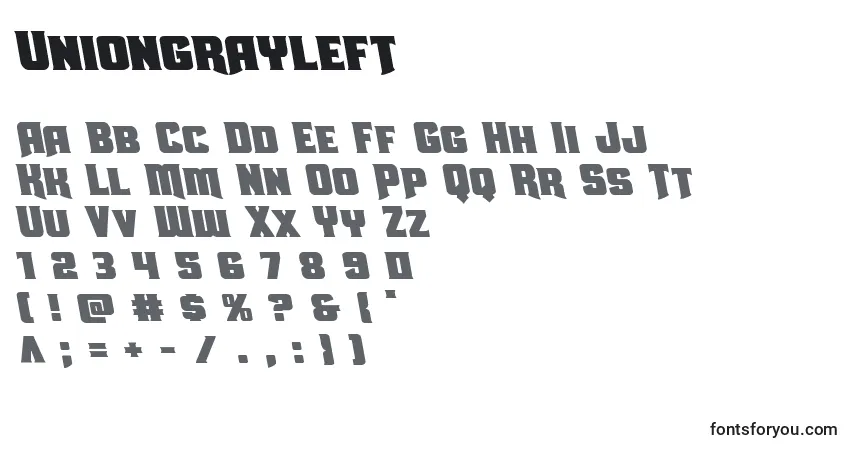 Uniongrayleft-fontti – aakkoset, numerot, erikoismerkit