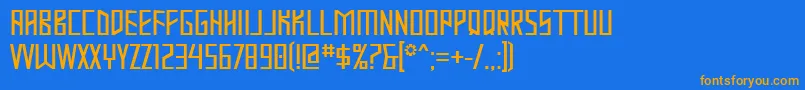 フォントMastod – オレンジ色の文字が青い背景にあります。