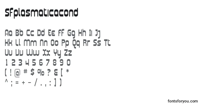 Czcionka Sfplasmaticacond – alfabet, cyfry, specjalne znaki