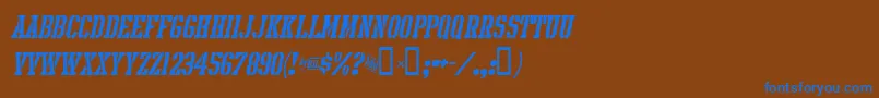 IntramuralStencilItalicJl-Schriftart – Blaue Schriften auf braunem Hintergrund