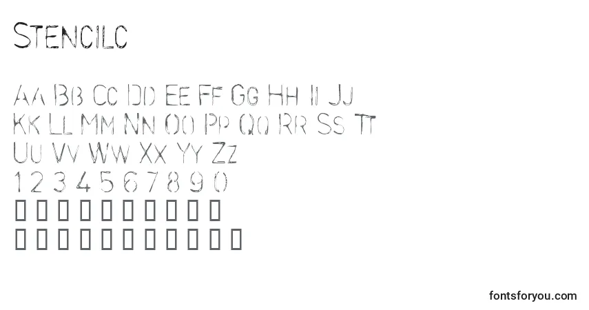 A fonte Stencilc – alfabeto, números, caracteres especiais