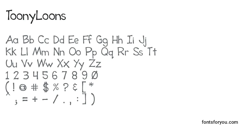 A fonte ToonyLoons – alfabeto, números, caracteres especiais