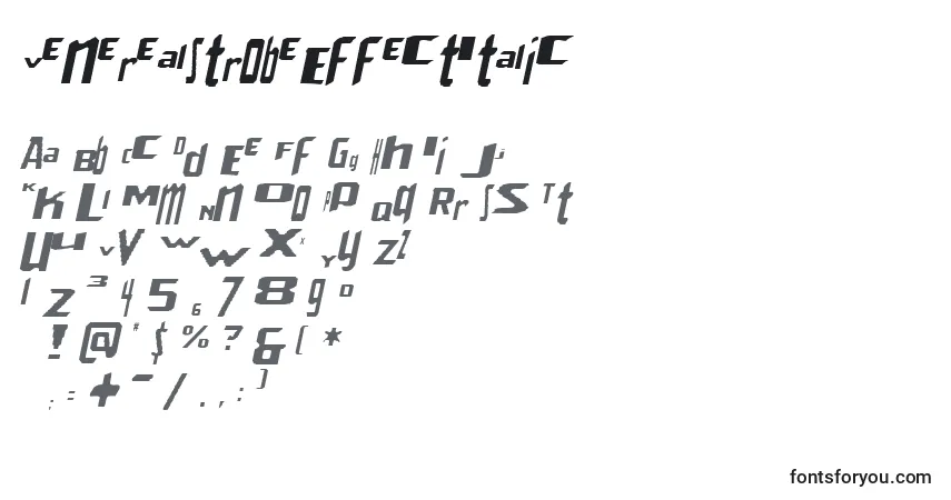 Czcionka VenerealStrobeEffectItalic – alfabet, cyfry, specjalne znaki