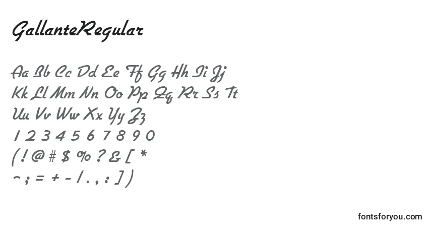 A fonte GallanteRegular – alfabeto, números, caracteres especiais