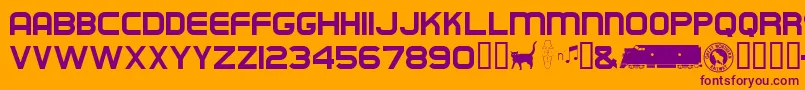 Empirebuilder-Schriftart – Violette Schriften auf orangefarbenem Hintergrund