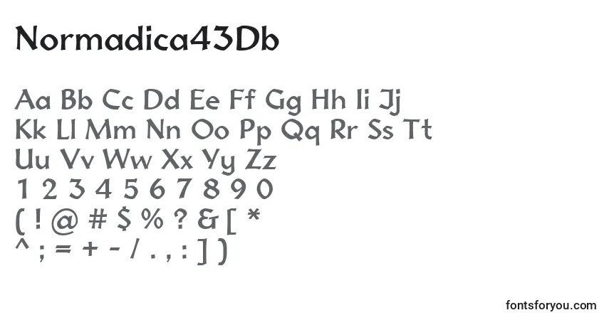 Czcionka Normadica43Db – alfabet, cyfry, specjalne znaki