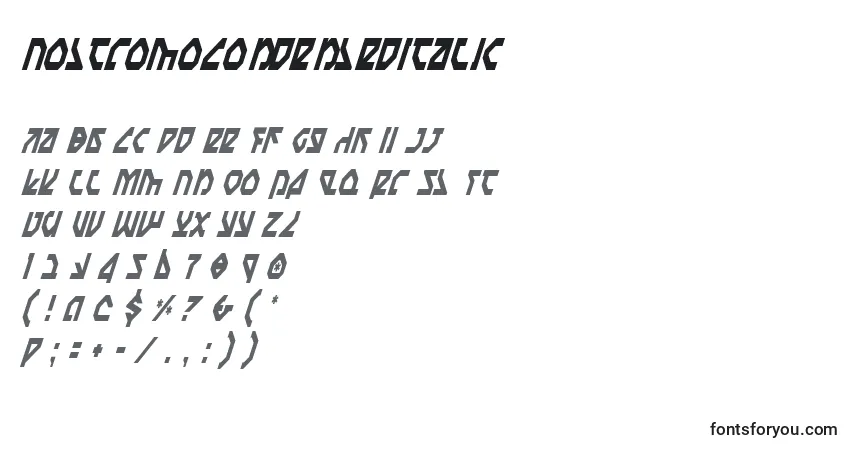 A fonte NostromoCondensedItalic – alfabeto, números, caracteres especiais