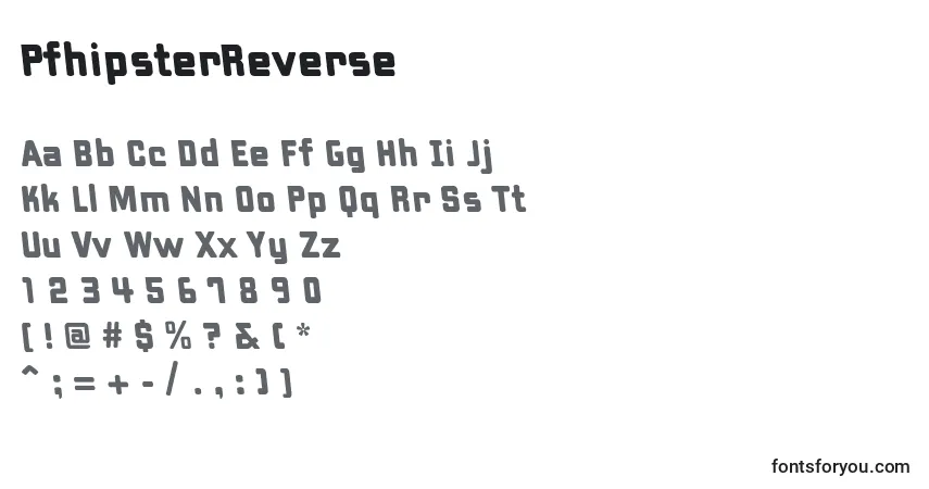 Schriftart PfhipsterReverse – Alphabet, Zahlen, spezielle Symbole