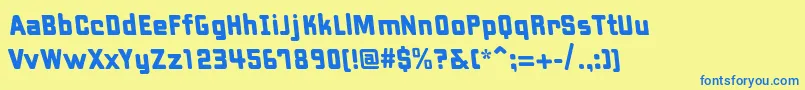 フォントPfhipsterReverse – 青い文字が黄色の背景にあります。