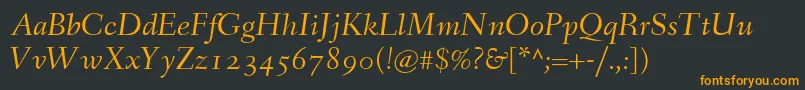 FanwoodItalicWebfont-fontti – oranssit fontit mustalla taustalla