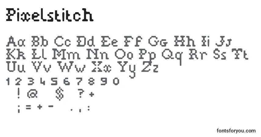 Czcionka Pixelstitch – alfabet, cyfry, specjalne znaki